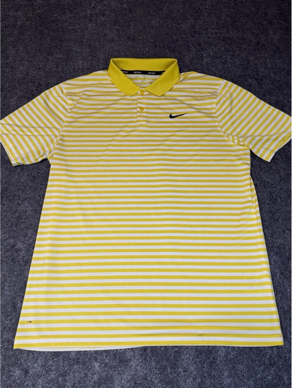 Nike Golf Dri-Fit Polo Shirt Mens Large Yellow White Striped Short Sleeve Golf